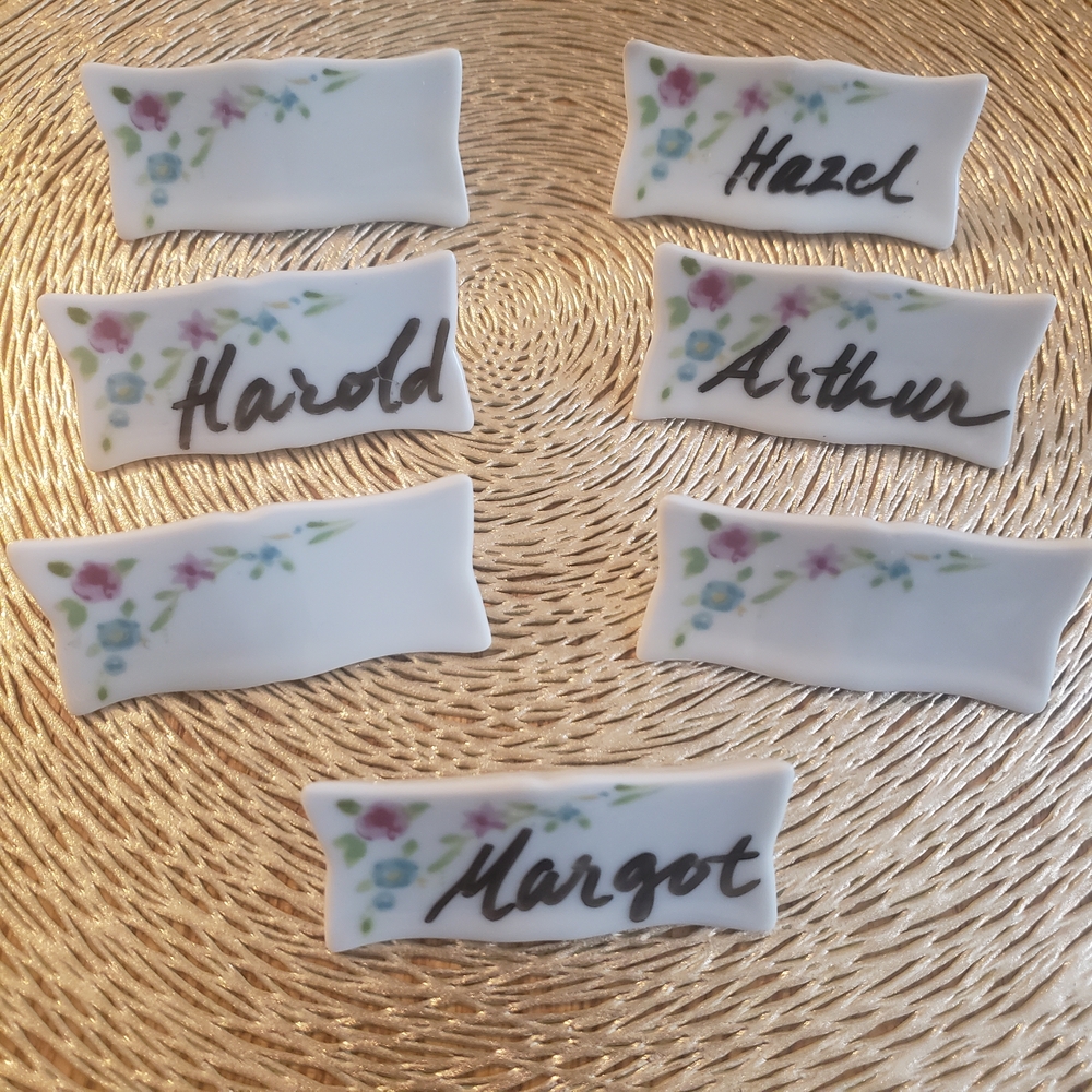 Vintage Porcelain Place Cards 7pc Set